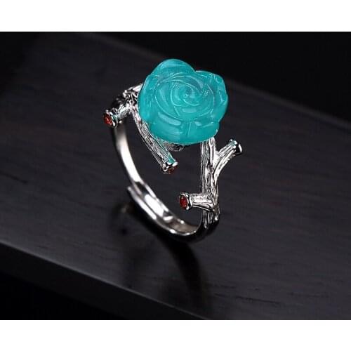 2019 Rose Anel Feminino Hot Sale S925 Pure Inlay Amazonite Restoring Ancient Ways Ms Rose Its Premium Wholesale Opening Ring