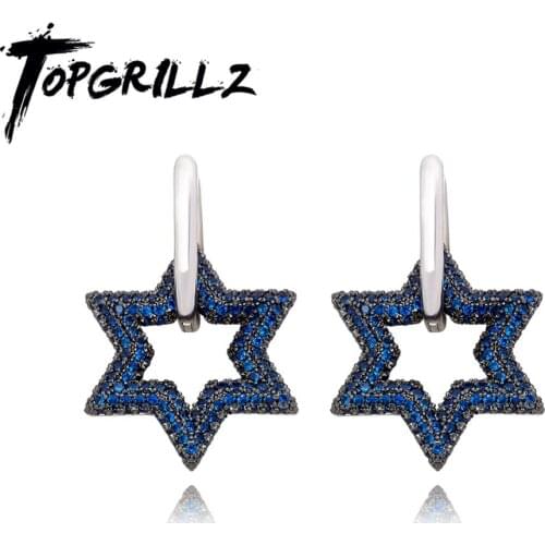TOPGRILLZ 5 Color Five-pointed Star Earrings Earrings Iced Cubic Zirconia Earrings Hip Hop Fashion Jewelry For Gift Minimalist
