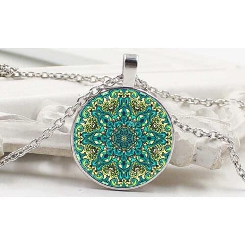 Vintage Henna Yoga Pendant Necklace Handmade Indian Jewelry Bloom Mandala Lotus Necklace Buddhist Jewelry