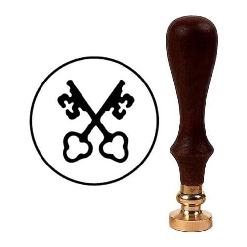 Wax Seal Stamp with Brown Wood Handle & Round Brass die - Crossed Keys