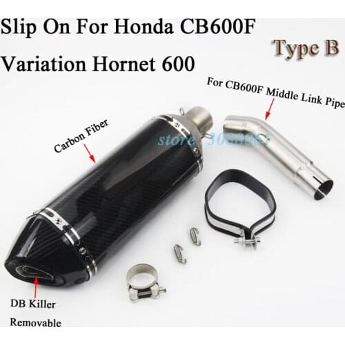 Slip On For Honda Variation Hornet 600 CB600F Motorcycle Full System Exhaust Carbon Muffler Modified Middle Link Pipe DB Killer
