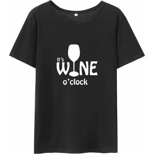 Its Wine O'clock Fashion Funny Graphic Women Shirts Cotton Korean Clothes Short Sleeve Top Tees Casual O Neck Female Tshirts