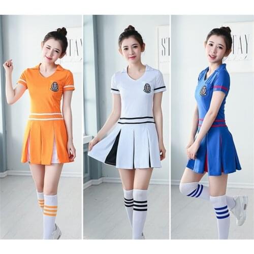 Woman School Performance Cheerleader Costumes Sexy Short Sleeve Football Games Dresses Sets Girls Dance Competitions Clothes