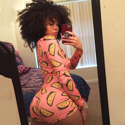 Women Casual Close-fitting Bodysuit Pink Heart/ Leopard Printed Pattern V-neck Long Sleeve One-piece Unique Style Fashionable