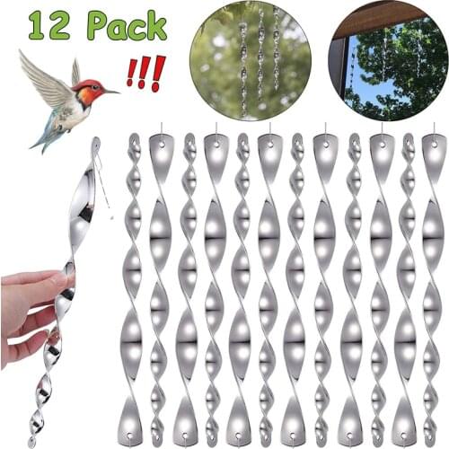 12 Pack Bird Repellent Rods Wind Twisting Reflective Scare Hanging Pole Devices for House Window Garden Farm 11.8inch
