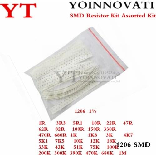 1206 SMD Resistor Kit Assorted Kit 1ohm-1M ohm 1% 33valuesX 20pcs=660pcs Sample Kit