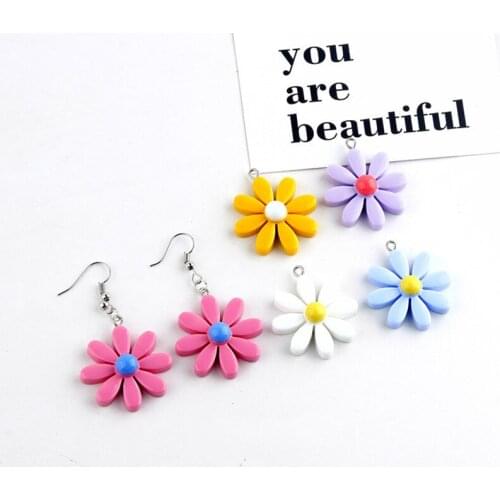 20pcs 22*22mm Daisy Flowers Resin Charms Flatback Sticker Pandents Earring Charm Craft Jewelry Making Ornament Decoration YZ473