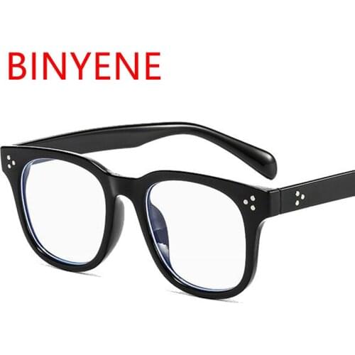 2021 Fashion New Anti Blue Light Blocking Glasses Women Square Rice Nail Eyeglasses Black Glasses Frame Flat Mirror Clear Lens
