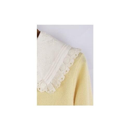 2021 Spring and Summer New French Sweet Style Embroidery Doll Collar Stitching Contrast Pullover Sweater