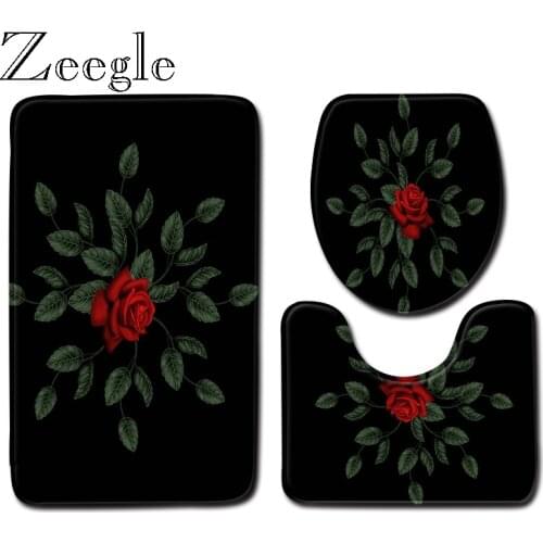 Zeegle 3D Flower Shower Anti Slip Carpet Bathroom Floor Mats Bath Rugs Absorbent 3pcs Bathroom Mat Toilet Rug Shower Mats