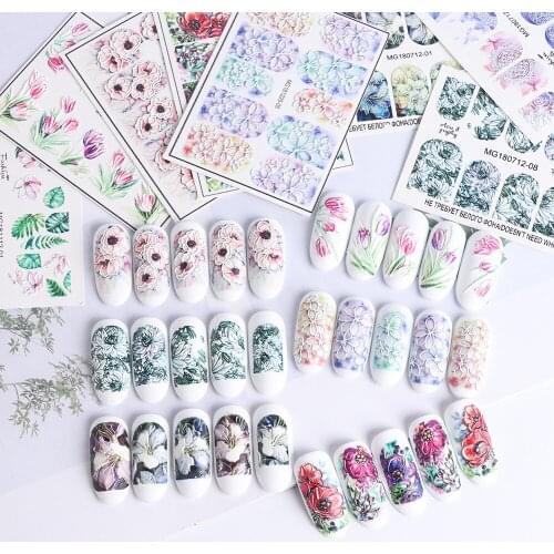 1 Pc Empaistic Acrylic Engraved Flower 3D Nail Sticker Embossed Flower Water Nail Decals Waterproof Nail Art Accessories
