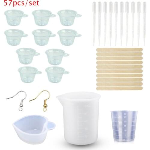 57PCS DIY Making Tools Set Silicone Mold Mat Making Tools For Resin Jewelry Art Measuring Cup Tool Split Cup Casting Epoxy Mold