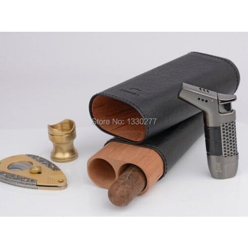 COHIBA Cedar Wood Cigar Humidor Travel Portable Elephant Texture Pattern Leather Cigar Case Fit 2 Fingers Up to 63rings Cigar