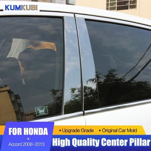 For Honda Accord 2008 2009 2010 2011 2012 2013 Stainless Steel Window Trims Center Pillar Cover Trims Exterior Accessories 6pcs