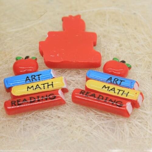 Blue Yellow Red Books With Apple Flat Back Resin Cabochons Back To School Book Resins Cabochons