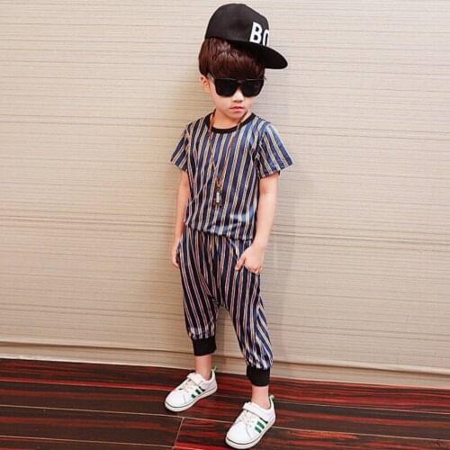 Children Two-piece Set Tops+Pants 2Pcs Striped Suit Casual Summer New Fashion Casual Kids Boys Clothing Sets For 4 5 6 8 10 11
