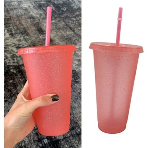 Creative Straw Cup Sequined Glitter Cup Colorful Coffee Juice Straw Mug Simple Cute Plastic Bottom Outdoor Party Portable Cup