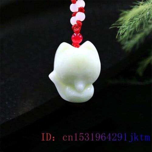 Jade Fox Pendant White Jewelry Necklace Charm Amulet Fashion Gifts Carved Chinese Women Accessories Natural Gemstone
