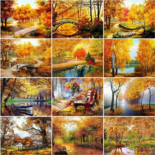 MomoArt Diamond Painting Autumn Full Square Drill Diamond Embroidery Landscape Picture Of Rhinestone Mosaic Tree DIY Wall Art