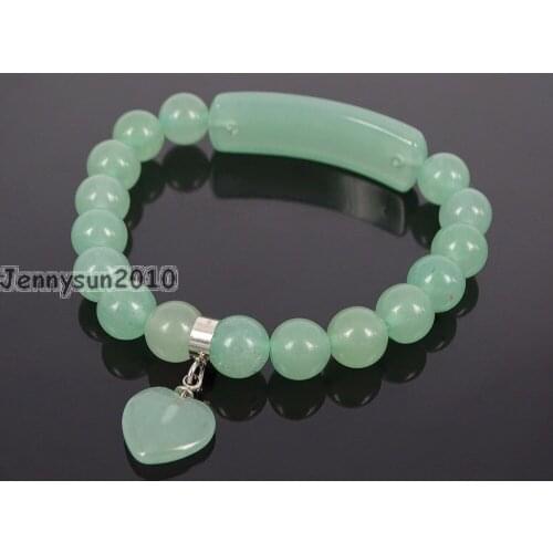 Natural Green Aventurine Gems Stone Heart Bar Round Beads Stretchy Bracelet Healing Reiki Chakra 5Strands / Pack