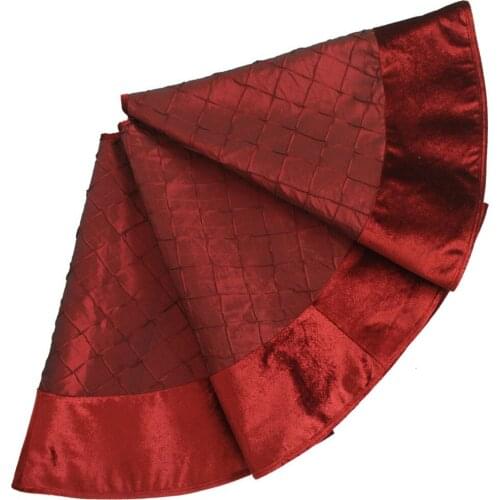 EXTRA LARGE 50" Faux Silk Deluxe Diamond Pintuck Christmas Tree Skirt Velvet Border Burgundy