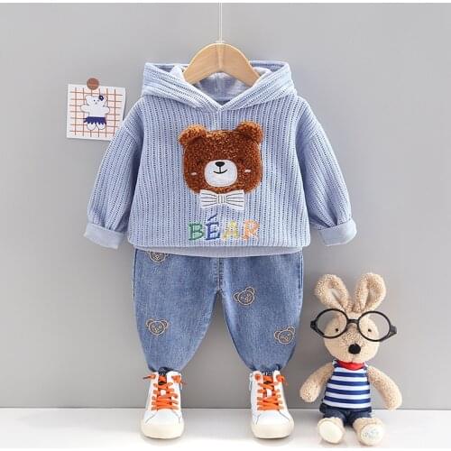 Toddler Girl Fall Clothes 2021 Autumn Kids Fashion Cartoon Bear Long Sleeved Hooded Hoodies Tops and Pants Boys 2 Piece Outfit