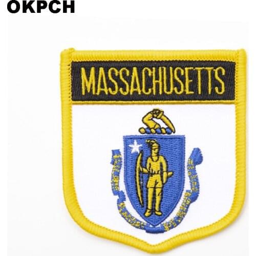 U.S.A Massachusetts State Iron On Patch Embroidered Clothes Patch For Clothing Stickers Garment 10pcs 6*7cm UPI-0193-S
