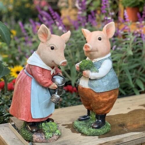 Patoral Cartoon Pig Resin Statue Ornaments Outdoor Garden Groceries Figurines Decoration Courtyard Balcony Sculpture Accessories