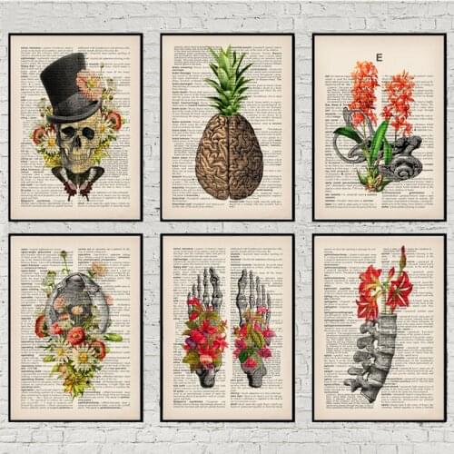 Modern Abstract Vintage Posters Anatomical Medicine Brain Skull Canvas Painting Posters and Prints Wall Art Pictures Home Decor