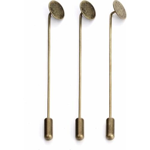 10pcs/lot 7.5cm Antique Bronze Copper Flat Brooch Base Hat Pin Mens Brooches Fit DIY 10mm Cabochon Jewelry Making Accessories