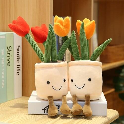 1pc 35cm Lifelike Tulip Plants Plush Stuffed Toys Soft Bookshelf Decor Doll Creative Potted Flowers Pillow for Girls Kids Gift