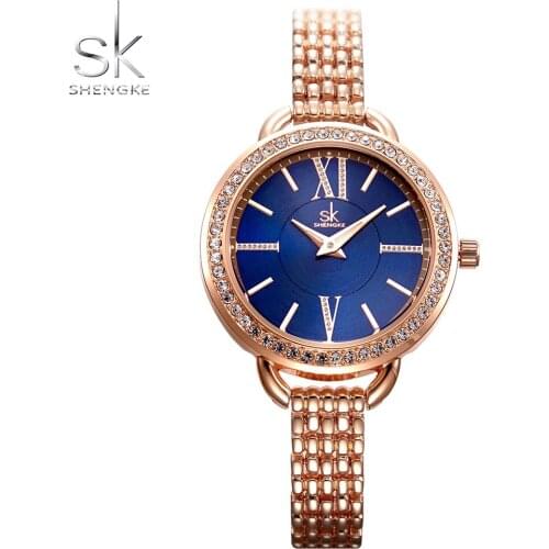 Luxury Lady Watches Rose Gold Women Watch SHENGKE Rhinestone Fashion Casual Stainless Steel Quartz Waterproof Female Wristwatch