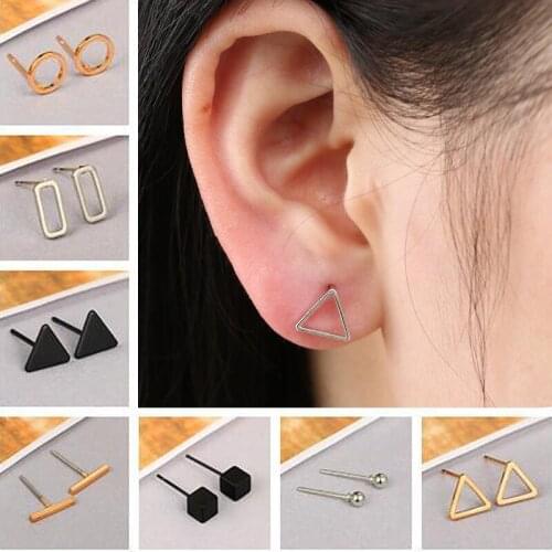 Gold Silver Colour Simple Geometric Circle Square Triangle Stud Earrings For Women Minimalist Small Earrings 2020 Trend Jewelry