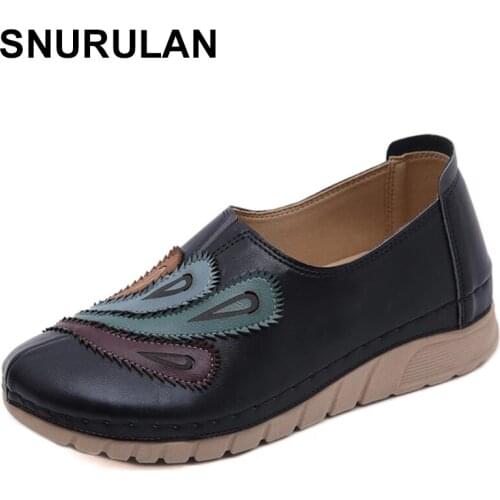 SNURULAN New 2021 Retro Light Phoenix Car Line Large Round Head Comfortable Thick Sole Lazy Womens Shoes PU Big Size 42