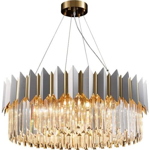 Modern Minimalist Chrome Round Designer Style Crystal Lamp For Living Room Dining Room Bedroom Hanging Glossy Chandelier