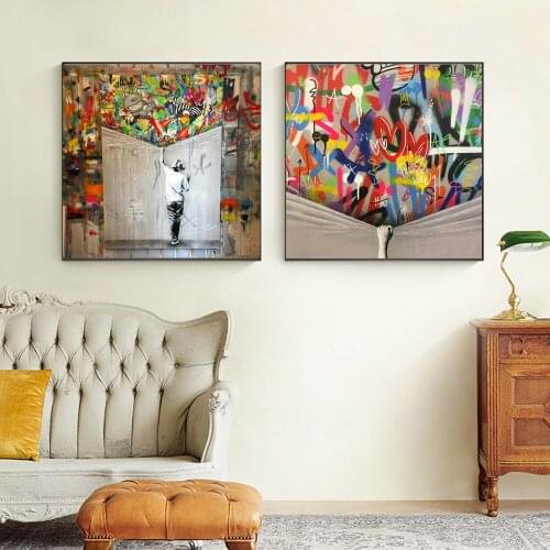 Modern Street Griffiti Portrait Art Painting Canvas Art Posters and Prints Over the Back Curtain Wall Picture for Bed Room Decor