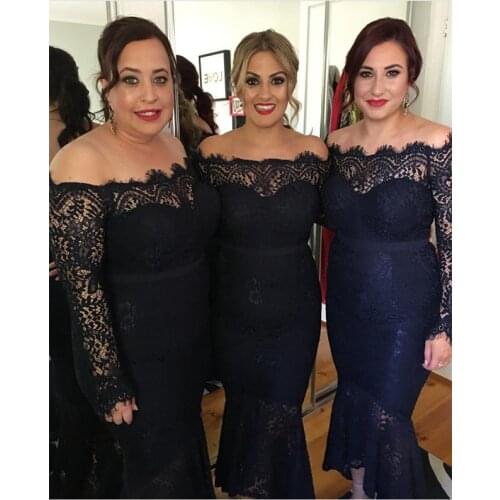 Navy Blue Mother of the Bride Dresses Lace Long Sleeve Trumpet Mother of Groom Bride dress