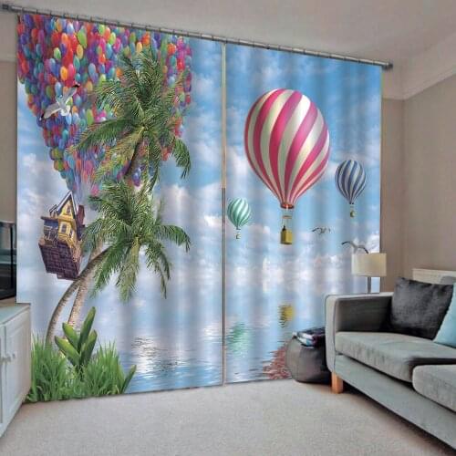 Balloon Beach 3D Curtain Luxury Blackout Window Curtain Living Room blue sky curtains
