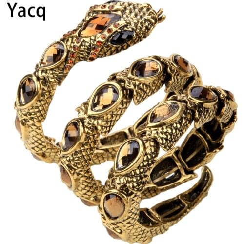 YACQ Stretch Snake Bracelet Armlet Upper Arm Cuff Women Punk Rock Crystal Bangle Jewelry Gold Silver Color Dropshipping A32