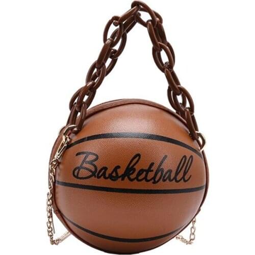 Women Girl Basketball Round PU Leather Handbag Chain Shoulder Messenger Crossbody Bag Satchel Tote Purse