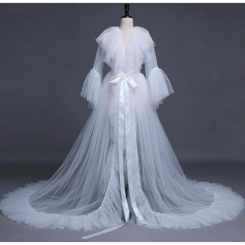 Lace Dress Women Ruffle Front Split Long Maxi Maternity Solid White Lace Dress Gown Photography Prop See Through Dress
