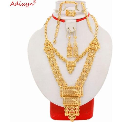 Adixyn Dubai Women jewelry 585 Rose Gold Color Jewelry set for women Necklace Bracelet Ring Earrings African Party Wedding Gifts