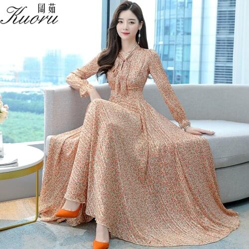 Floral Casual Long Sleeve Dress Autumn Green Beach Streetwear Dresses For Women Party Size S-4XL Robe Longue Chiffon Vestidos