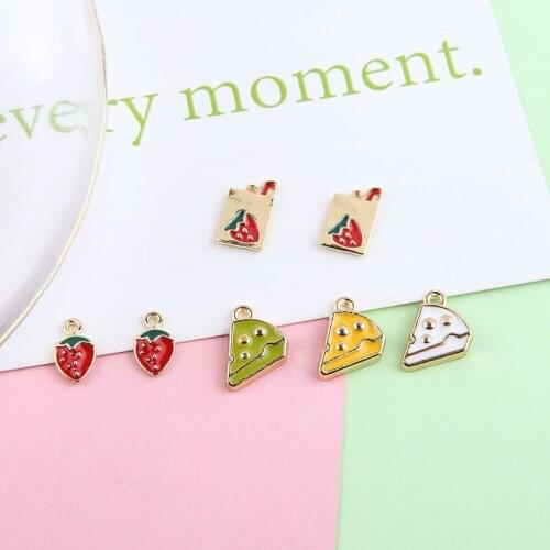 10pcs Korean Fashion Cute fruit shaped pendants Alloy Fun Strawberry Cake Drink Fruit Earrings For Women Diy Jewelry Accessories