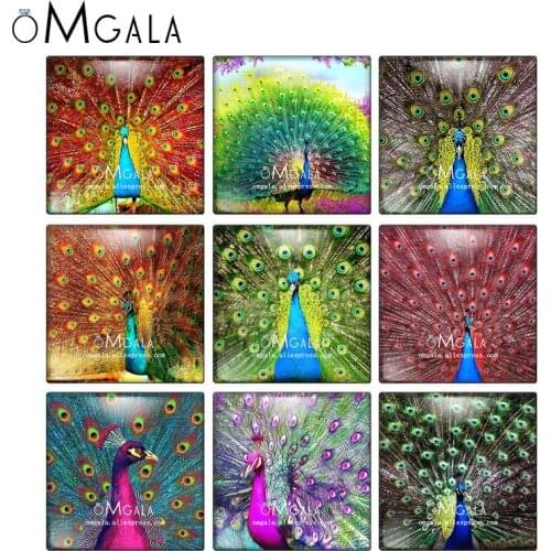 Beautiful Peacock feather Art Paintings 10pcs Mixed 12mm/20mm/25mm/30mm photo glass cabochon demo flat back Making findings