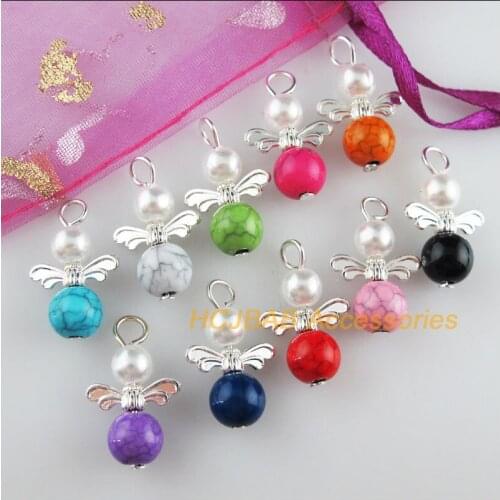 20Pcs Silver Plated Angel Mixed Imitation Stone Ball Charms Pendants 13.5x22mm