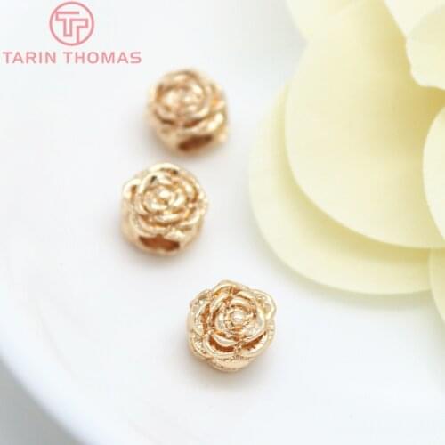 6PCS 8.5MM 24K Champagne Gold Color Plated Brass Large hole Rose Spacer Beads Bracelet Beads High Quality Jewelry Accessories