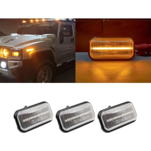 3PCs Clear Front Amber Led Cab Roof Marker Lights For Hummer H2 2003-2009 H2 SUT 2005-2009