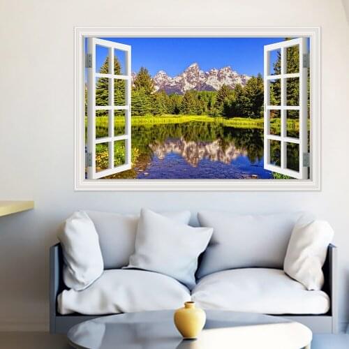 3d New Wall Sticker Nature Mountain Lakes Window View Home Decor Decals Removable Stickers For Modern Living Room