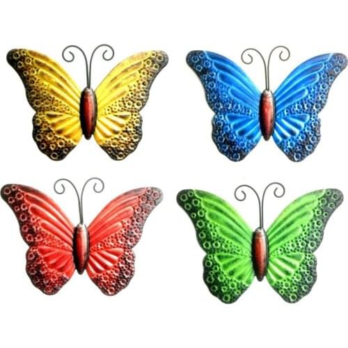 4PCS/Set Metal Butterfly Wall Artwork For Garden Decoration Miniatures Statues Animal Outdoor Decor And Sculptures-ABUX